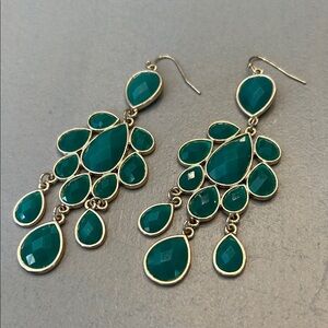 Elegant Gold and Teal Chandelier Earrings Green